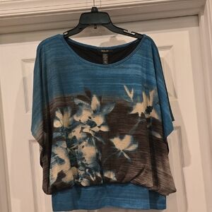 Style & Co. Blue and Brown Floral Blouse